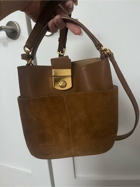 Veronica Beard Women's Crest Lock Small Leather & Suede Bucket Bag - Tan